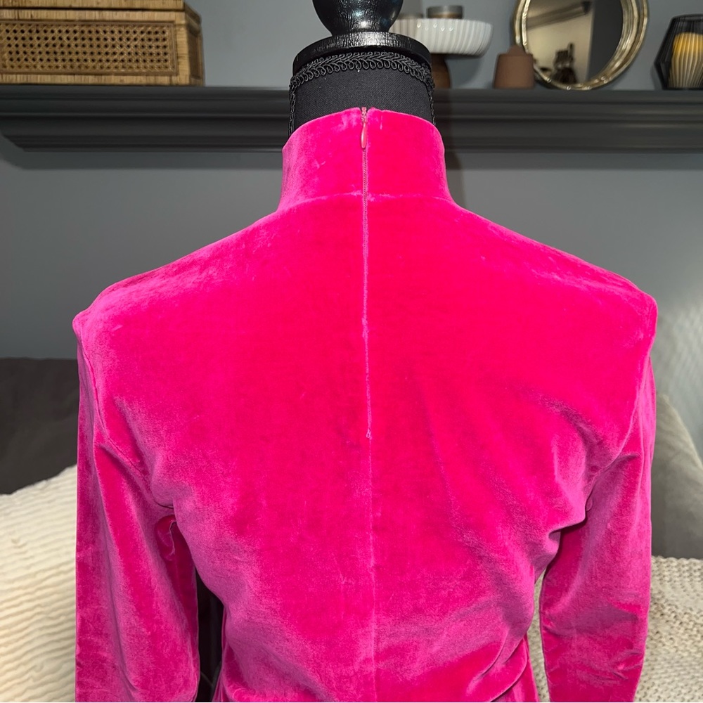 1990s Vintage Michael Kors Hot Pink Velour Mini Dress - Size Small - Picture 6 of 11
